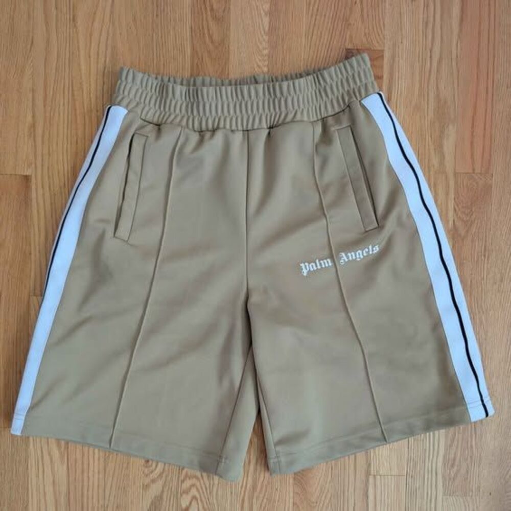 Palm Angels Men’s Brown Tan Track Shorts White Side Stripes Logo Size Medium